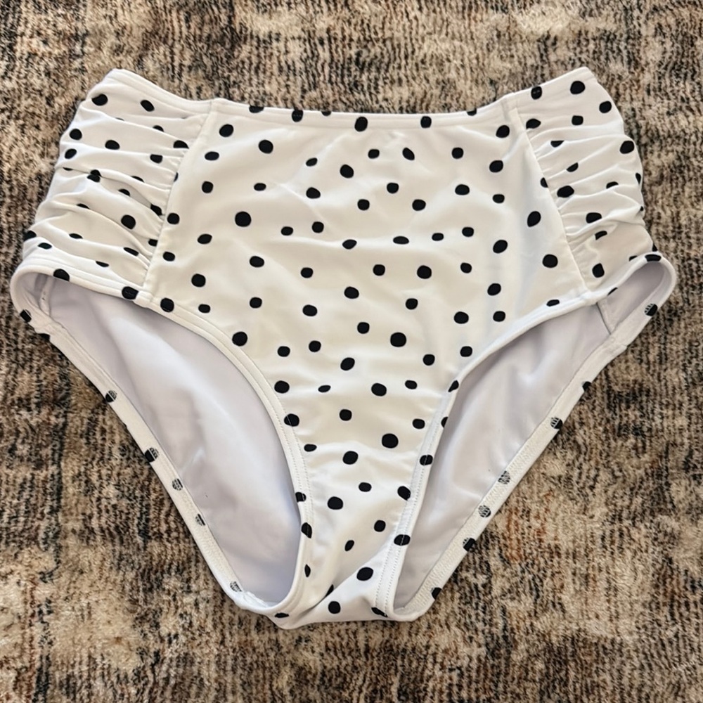 Elegant Black Polka Dot High-Waisted Bikini Bottoms